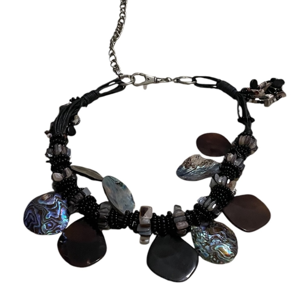 Mix of Abalone Shell, and Beads Leather Rope Waist‎ Belt, Small